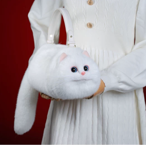 Catameng Cat Plush Bag –White